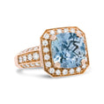 Load image into Gallery viewer, 18K Rose Gold 10x10mm Cushion Shaped Aquamarine and 1 1/8 Cttw Round Diamond Halo Ring (F-G Color, VS1-VS2 Clarity)