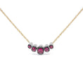 Load image into Gallery viewer, 18K Rose Gold 3/4 Cttw Pave Diamonds and Graduated Red Ruby Gemstone Curved Bar Choker Necklace (G-H Color, SI1-SI2 Clarity) - Adjustable up to 14" - 16.5"