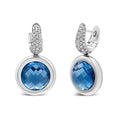 Load image into Gallery viewer, 18K White Gold Bezel Set 11mm Blue Topaz and 1/2 Cttw Invisible Set Diamond Bale Dangle Earrings (F-G Color, VS1-VS2 Clarity)