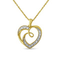 Load image into Gallery viewer, 14K Yellow Gold Plated .925 Sterling Silver Diamond Accent Ribbon & Heart 18" Pendant Necklace (H-I Color, I2-I3 Clarity)