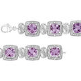 Load image into Gallery viewer, .925 Sterling Silver 7x7 mm Cushion Cut Purple Amethyst and 1/10 cttw Round Cut Diamond Square Shape Tennis Bracelet (I-J Color, I1-I2 Clarity) - 7"