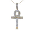 Load image into Gallery viewer, 10K Yellow Gold 1 7/8 Cttw Round Diamond Ankh Cross Pendant Necklace for Men (H-I Color, SI1-SI2 Clarity) - NO CHAIN INCLUDED