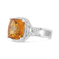 Load image into Gallery viewer, 14K White Gold 12mm Cushion Cut Yellow Citrine Gemstone and 1/3 Cttw Round Pave-Set Diamond Ring - (H-I Color, VS1-VS2 Clarity)