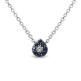 Load image into Gallery viewer, 18K White Gold Diamond Accent and 1mm Round Blue Sapphire Gemstone Halo Teardrop Pendant Necklace (G-H Color, SI1-SI2 Clarity) - Adjustable up to 15.5" - 17"