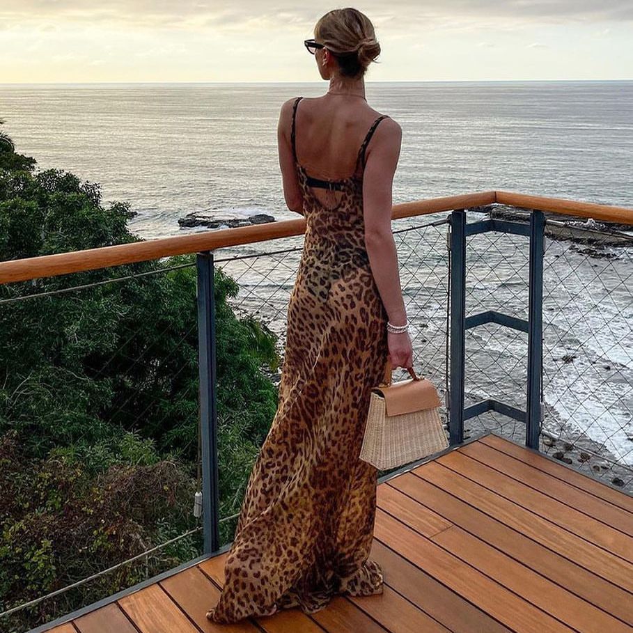 Backless See-through Leopard Print Dress