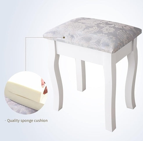Royal vanity Table Set With 4 Drawer, Makeup Dressing Table W  Cushioned Stool, Girls Women Bedroom Furniture Set Oval Mirror