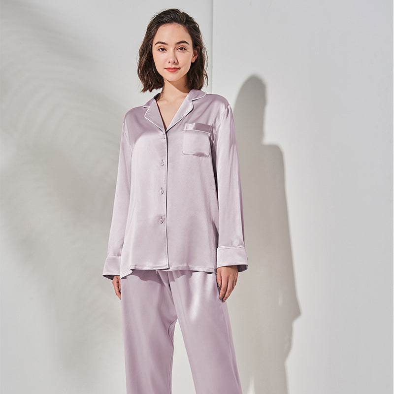 Ladies Long Sleeve Sleeping 100% Natural Silk Home Pajamas Set