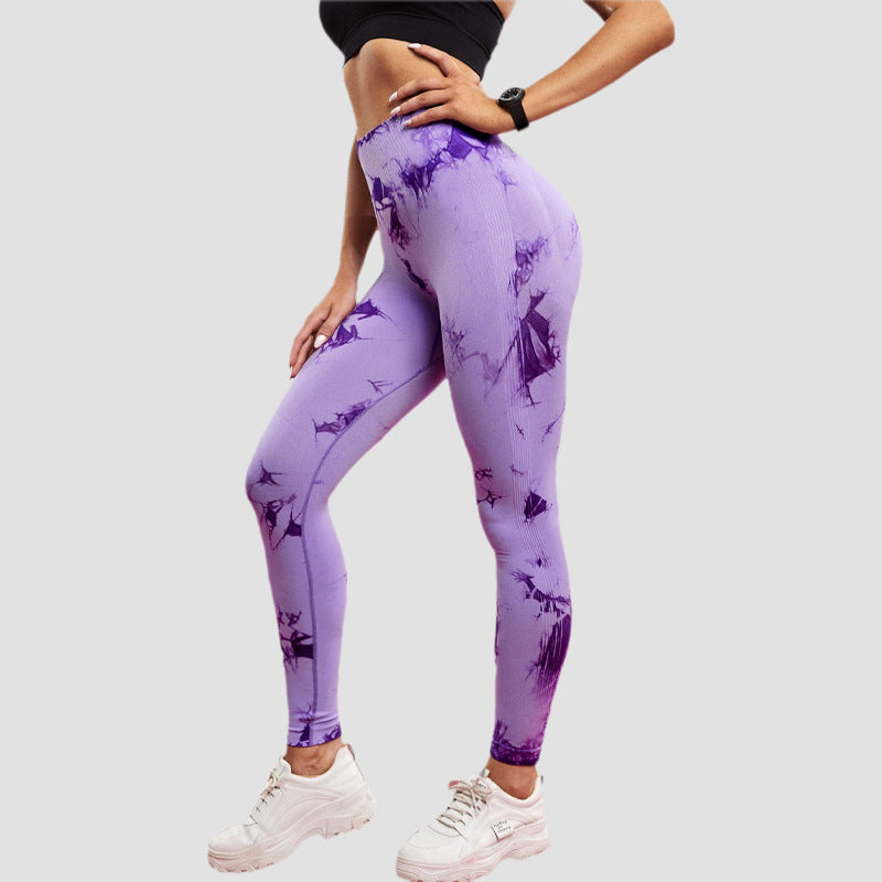 Tie-Dyed Peach Hip-Lifting Fitness High-Waist Pants Women'S Tight-Fitting Stretch Yoga Seamless And Quick-Drying Hip Sports Trousers