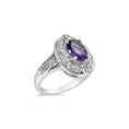 Load image into Gallery viewer, .925 Sterling Silver 9x7mm Oval Purple Amethyst and Round Diamond Accent Fashion Cocktail Ring (I-J Color, I1-I2 Clarity)
