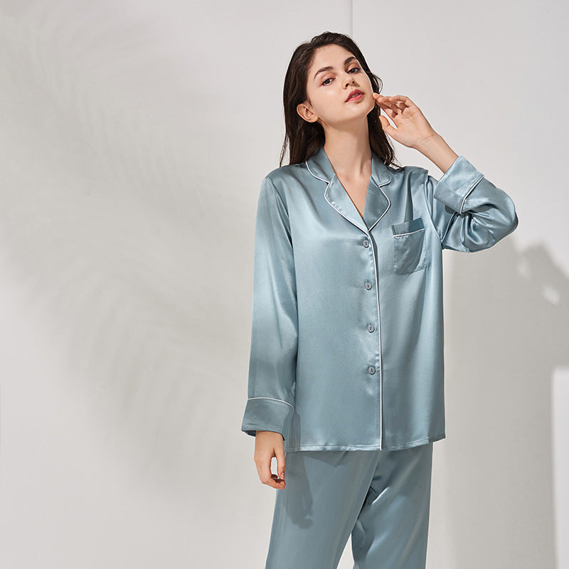 Ladies Long Sleeve Sleeping 100% Natural Silk Home Pajamas Set