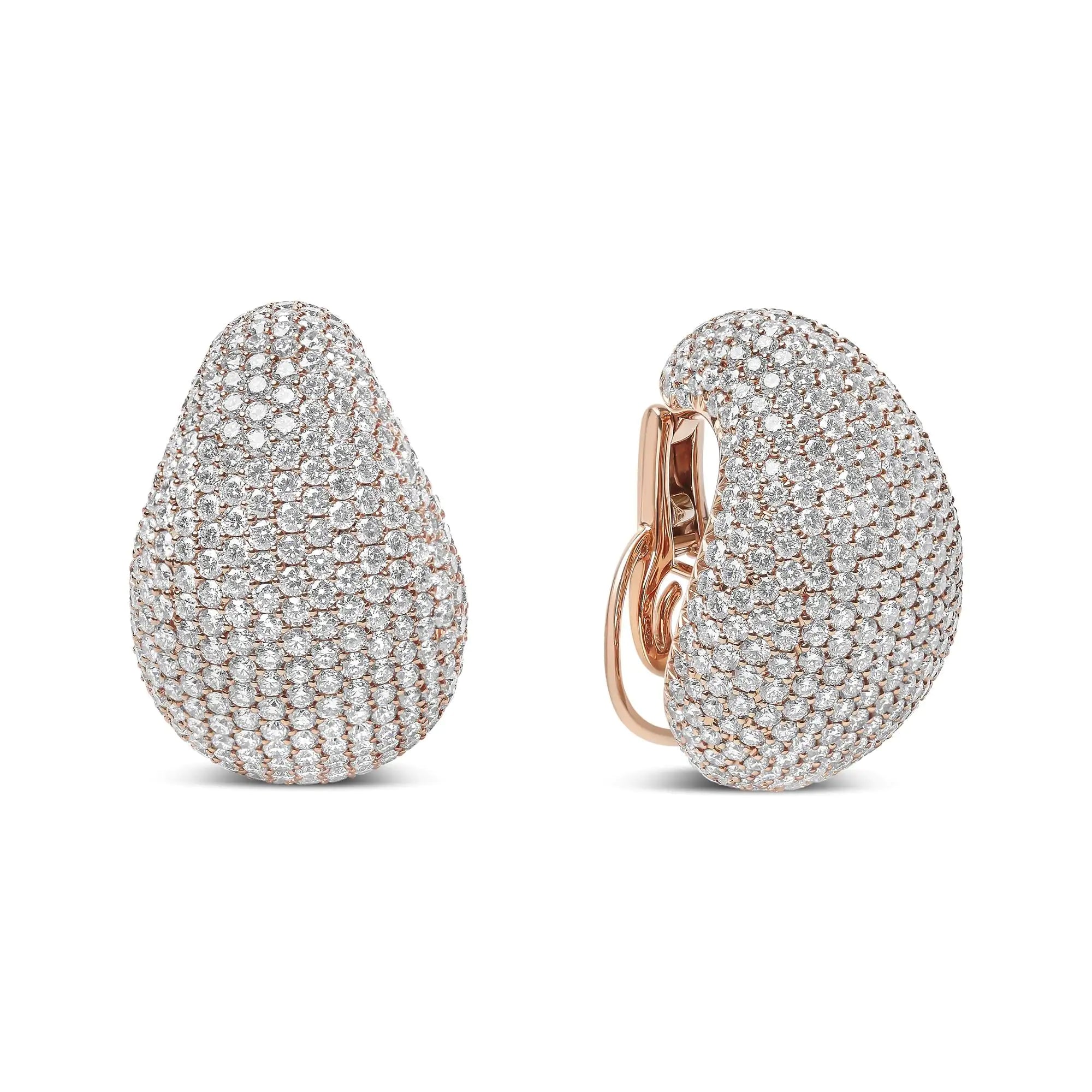 18K Rose Gold 13 1/5 Cttw Micro-Pave Diamond Sculptural Design Statement Omega Back Earrings (G-H Color, SI1-SI2 Clarity)