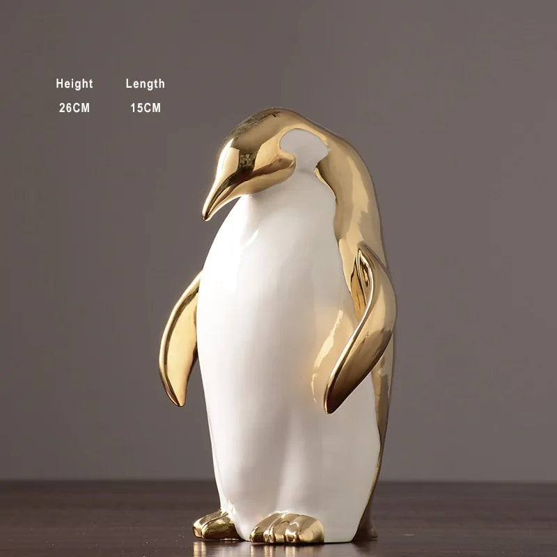 Gold White Penguin statue Home Decor