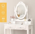 Load image into Gallery viewer, Royal vanity Table Set With 4 Drawer, Makeup Dressing Table W  Cushioned Stool, Girls Women Bedroom Furniture Set Oval Mirror
