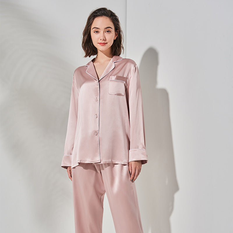 Ladies Long Sleeve Sleeping 100% Natural Silk Home Pajamas Set