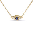 Load image into Gallery viewer, 10K Yellow Gold Blue Sapphire and Diamond Accented Evil Eye 18" Inch Pendant Necklace (H-I Color, I1-I2 Clarity)
