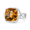 Load image into Gallery viewer, 14K White Gold 12mm Cushion Cut Yellow Citrine Gemstone and 1/3 Cttw Round Pave-Set Diamond Ring - (H-I Color, VS1-VS2 Clarity)
