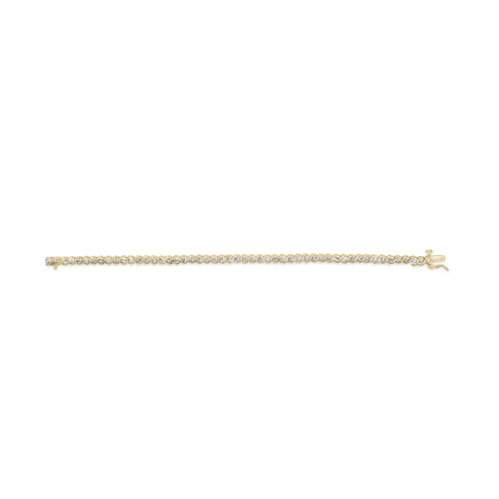 10K Yellow Gold 2.00 Cttw Round-Cut Diamond S-Link 7" Bracelet (J-K Color, I1-I2 Clarity)