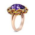 Load image into Gallery viewer, 18K Yellow and Rose Gold Claw Prong Set Checkerboard Cut Purple Amethyst, Blue & Yellow Sapphire, Diamond Accent Cocktail Ring Band (F-G Color, VS1-VS2 Clarity)
