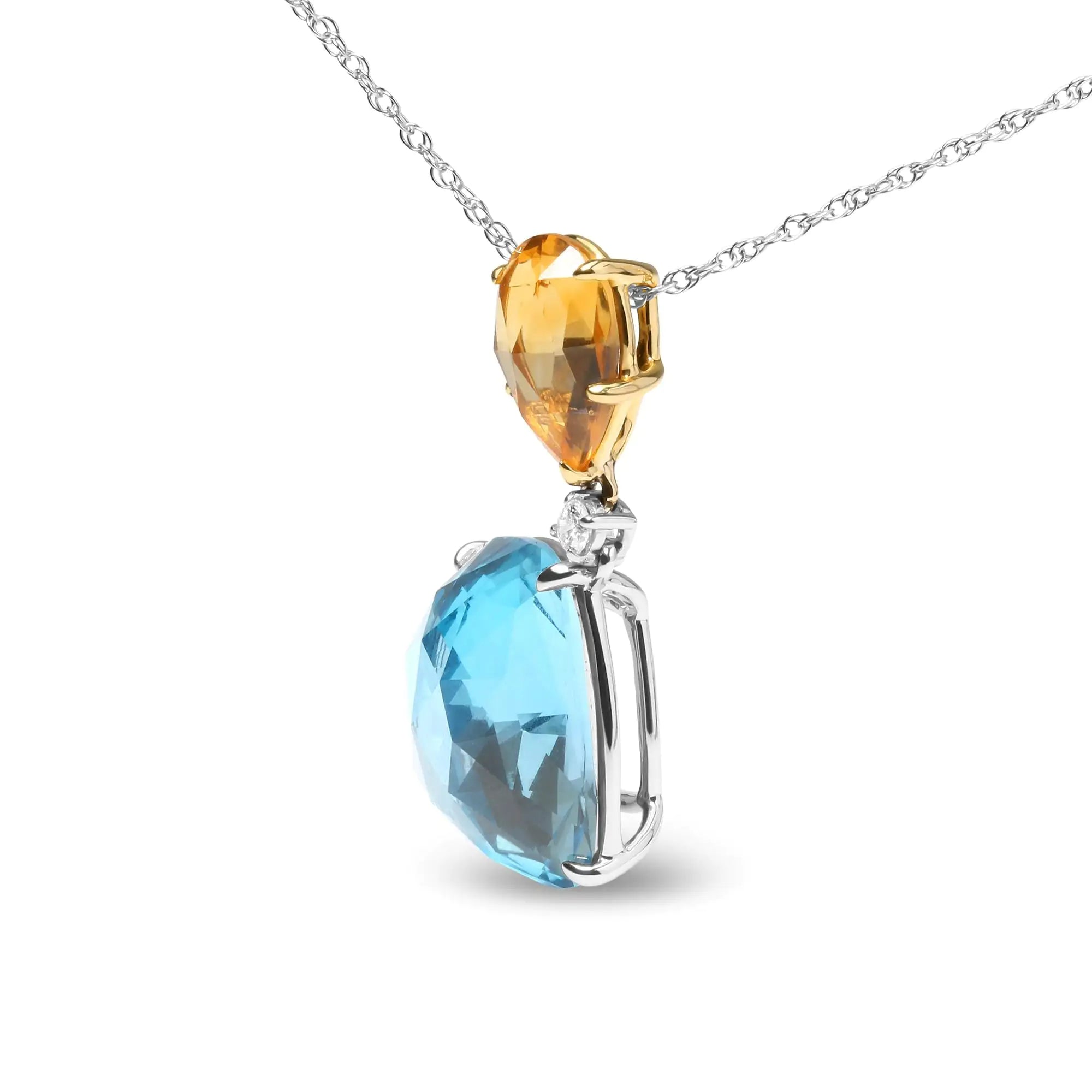 18K White and Yellow Gold Diamond Accent and Yellow Citrine and Sky Blue Topaz Gemstone Dangle Drop 18" Pendant Necklace (G-H Color, SI1-SI2 Clarity)