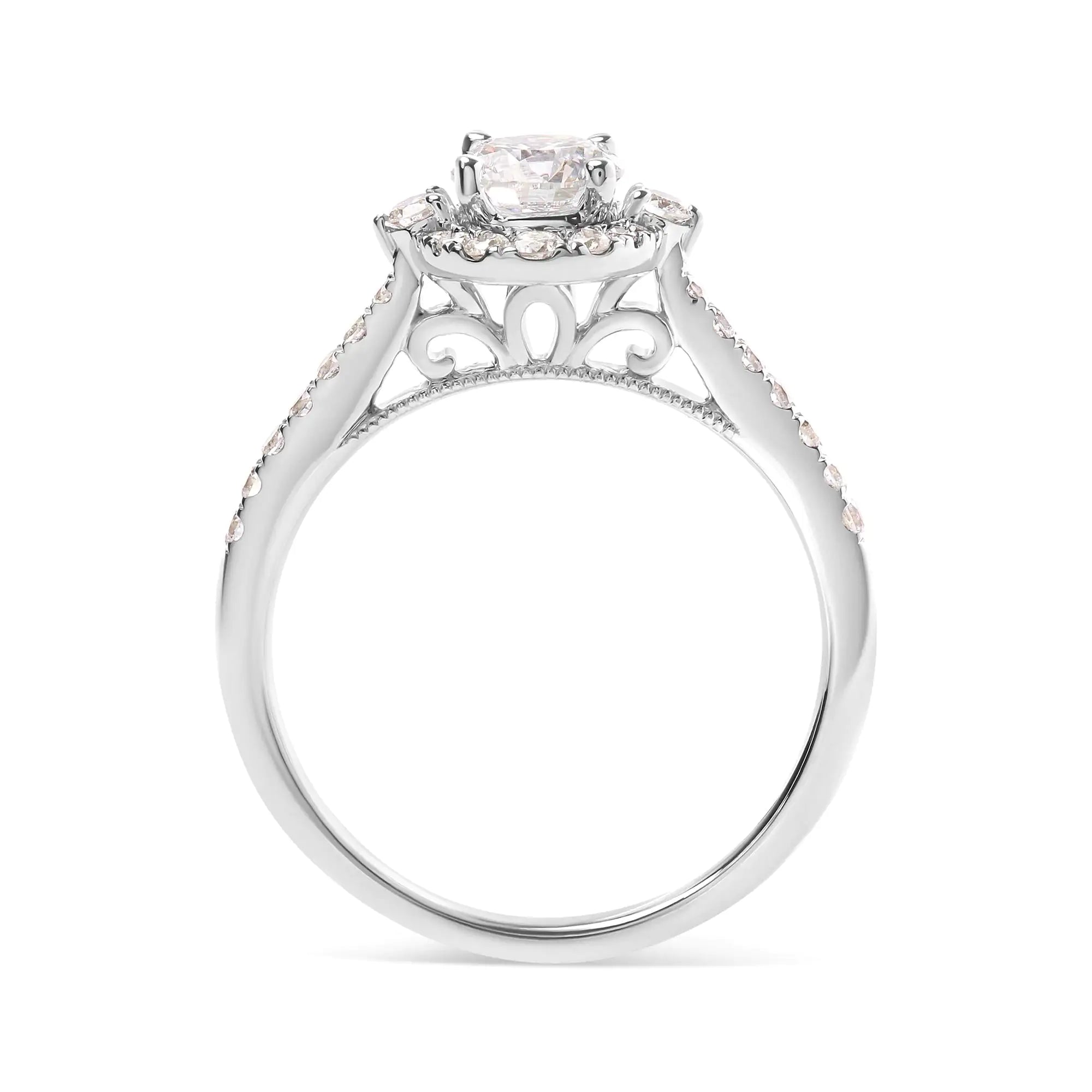 GIA Certified 14k White Gold 4/5 Cttw Diamond Halo Engagement Ring (G-H Color, SI1-SI2 Clarity)