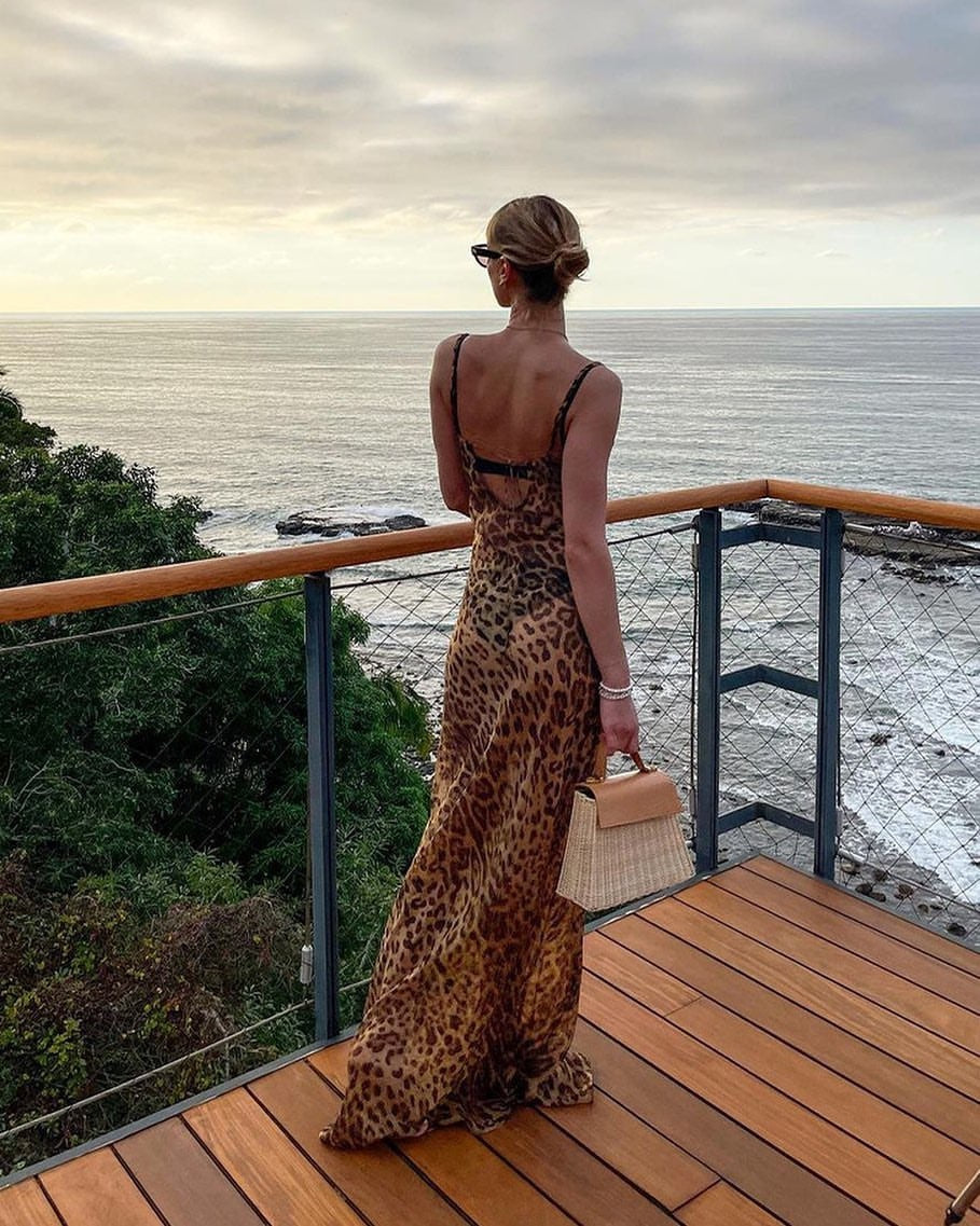 Backless See-through Leopard Print Dress