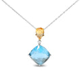 Load image into Gallery viewer, 18K White and Yellow Gold Diamond Accent and Yellow Citrine and Sky Blue Topaz Gemstone Dangle Drop 18" Pendant Necklace (G-H Color, SI1-SI2 Clarity)
