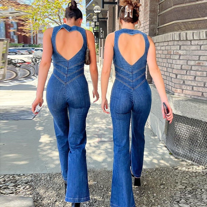 Denim high waist body suit