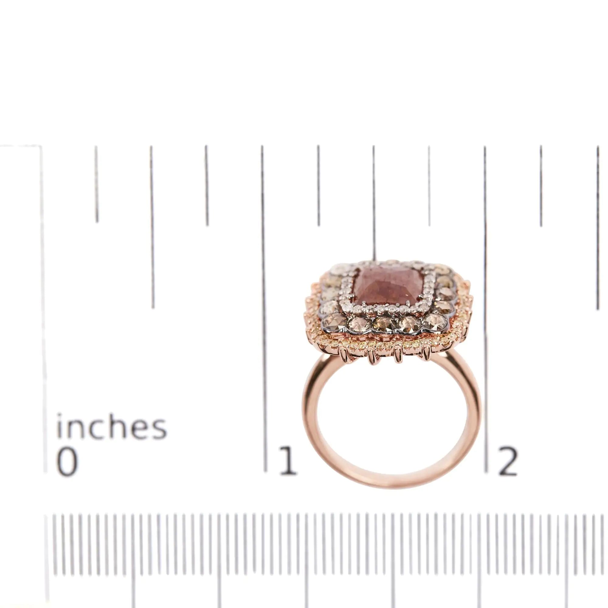 14K Rose Gold 4 1/3 Cttw Fancy Color Rose Cut Diamond Triple Halo Cocktail Ring (Fancy Color, I1-I2 Clarity) - Size 7