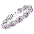 Load image into Gallery viewer, .925 Sterling Silver 7x7 mm Cushion Cut Purple Amethyst and 1/10 cttw Round Cut Diamond Square Shape Tennis Bracelet (I-J Color, I1-I2 Clarity) - 7"
