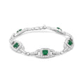 Load image into Gallery viewer, 14K White Gold 5mm Emerald Cushion Cut and 2.00 Cttw Round Bezel-Set Diamond Link Bracelet - (H-I Color, VS1-VS2 Clarity) - Size 7"
