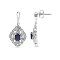 Load image into Gallery viewer, .925 Sterling Silver 6x4 MM Oval Blue Sapphire and White Diamond Accent Art Deco Style Shield Dangle Earring (I-J Color, I3 Clarity)
