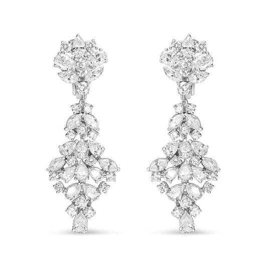 18K White Gold 9 1/2 Cttw Diamond Cluster Drop Dangle Clip-On Earrings (F-G Color, VS1-VS2 Clarity)