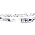 Load image into Gallery viewer, 18K White Gold 1 3/4 Cttw Diamond and 3x3mm Round Blue Sapphire Gemstone Floral Link Bracelet (G-H Color, SI1-SI2 Clarity) - Size 7"
