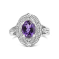 Load image into Gallery viewer, .925 Sterling Silver 9x7mm Oval Purple Amethyst and Round Diamond Accent Fashion Cocktail Ring (I-J Color, I1-I2 Clarity)
