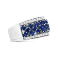 Load image into Gallery viewer, 18K White Gold 3/8 Cttw Diamond and 2x2mm Princess Cut Blue Sapphire Fashion Band Ring (F-G Color, VS1-VS2 Clarity)
