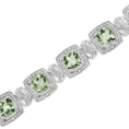 Load image into Gallery viewer, .925 Sterling Silver 7x7 mm Cushion Cut Green Amethyst and 1/10 cttw Single Cut Diamond Square Shape Tennis Bracelet (I-J Color, I1-I2 Clarity) - 7"
