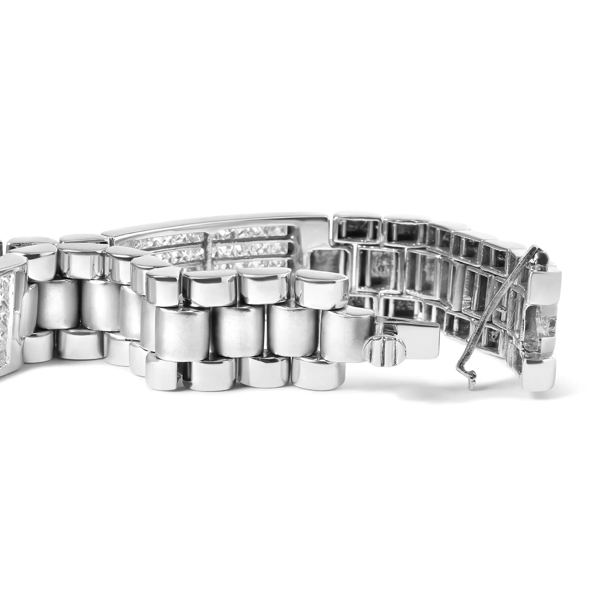 14K White Gold 12.0 Cttw Men's Invisible Set Princess Diamond Tennis Bracelet (G-H Color, VS1-VS2 Clarity) - Size 8.5" Inches