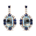 Load image into Gallery viewer, 18K White and Rose Gold and 3/4 Cttw Diamond with Round Blue Sapphire and 13x8mm Cushion Cut Sky Blue Topaz Gemstone Cluster Dangle Earrings (G-H Color, SI1-SI2 Clarity)
