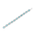 Load image into Gallery viewer, .925 Sterling Silver 7x7 mm Cushion Cut Blue Topaz and 1/10 Ctw Single Cut Diamond Square Shape Tennis Bracelet (I-J Color, I1-I2 Clarity) - 7"
