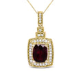 Load image into Gallery viewer, 14K Yellow Gold 1/5 Cttw Round Diamond and 9x7mm Cushion Cut Red Garnet Halo 18" Pendant Necklace (H-I Color, VS1-VS2 Clarity)
