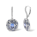 Load image into Gallery viewer, 18K White Gold Natural Blue Sapphire and Diamond Scattered Halo Drop and Dangle Leverback Earrings (H-I Color, SI1-SI2 Clarity)
