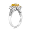 Load image into Gallery viewer, 18K White and Yellow Gold 2.17 Cttw Yellow Radiant Lab Grown Center Diamond Flower Ring (Yellow/G-H Color, VS1-VS2 Clarity)
