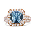 Load image into Gallery viewer, 18K Rose Gold 10x10mm Cushion Shaped Aquamarine and 1 1/8 Cttw Round Diamond Halo Ring (F-G Color, VS1-VS2 Clarity)
