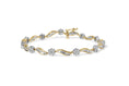 Load image into Gallery viewer, 10K Yellow and White Gold 1.00 Cttw Round-Cut and Baguette-Cut Diamond Floral S-Link 7" Bracelet (I-J Color, I1-I2 Clarity)
