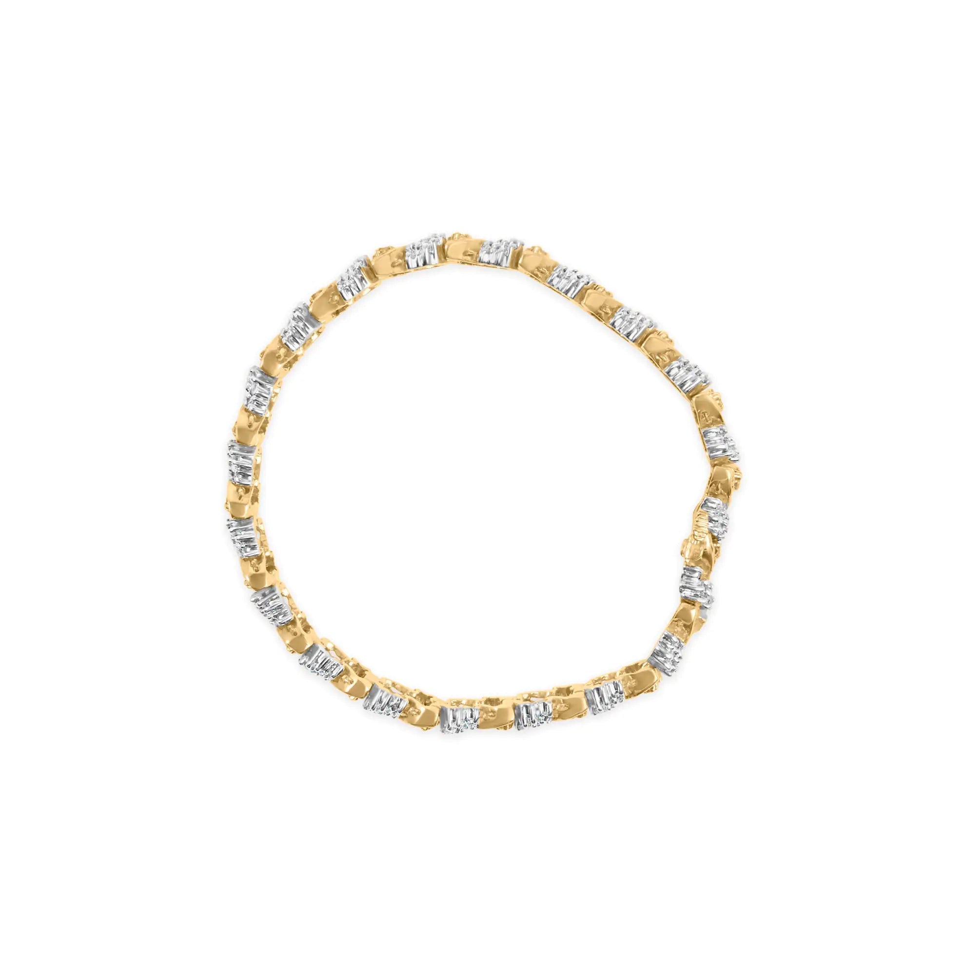 14K Yellow Gold 4.00 Cttw Diamond Woven Composite Cluster and S-Link Bracelet (I-J Color, I1-I2 Clarity) - 7" Inches