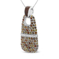 Load image into Gallery viewer, .925 Sterling Silver Brown Enamel 1 Cttw White and Brown Diamonds and  1.5mm Yellow and Orange Sapphire Gemstones Statement 18" Pendant Necklace (Brown and F-G Color, VS1-VS2 Clarity)
