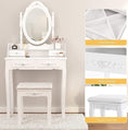 Load image into Gallery viewer, Royal vanity Table Set With 4 Drawer, Makeup Dressing Table W  Cushioned Stool, Girls Women Bedroom Furniture Set Oval Mirror
