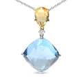 Load image into Gallery viewer, 18K White and Yellow Gold Diamond Accent and Yellow Citrine and Sky Blue Topaz Gemstone Dangle Drop 18" Pendant Necklace (G-H Color, SI1-SI2 Clarity)
