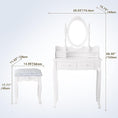 Load image into Gallery viewer, Royal vanity Table Set With 4 Drawer, Makeup Dressing Table W  Cushioned Stool, Girls Women Bedroom Furniture Set Oval Mirror
