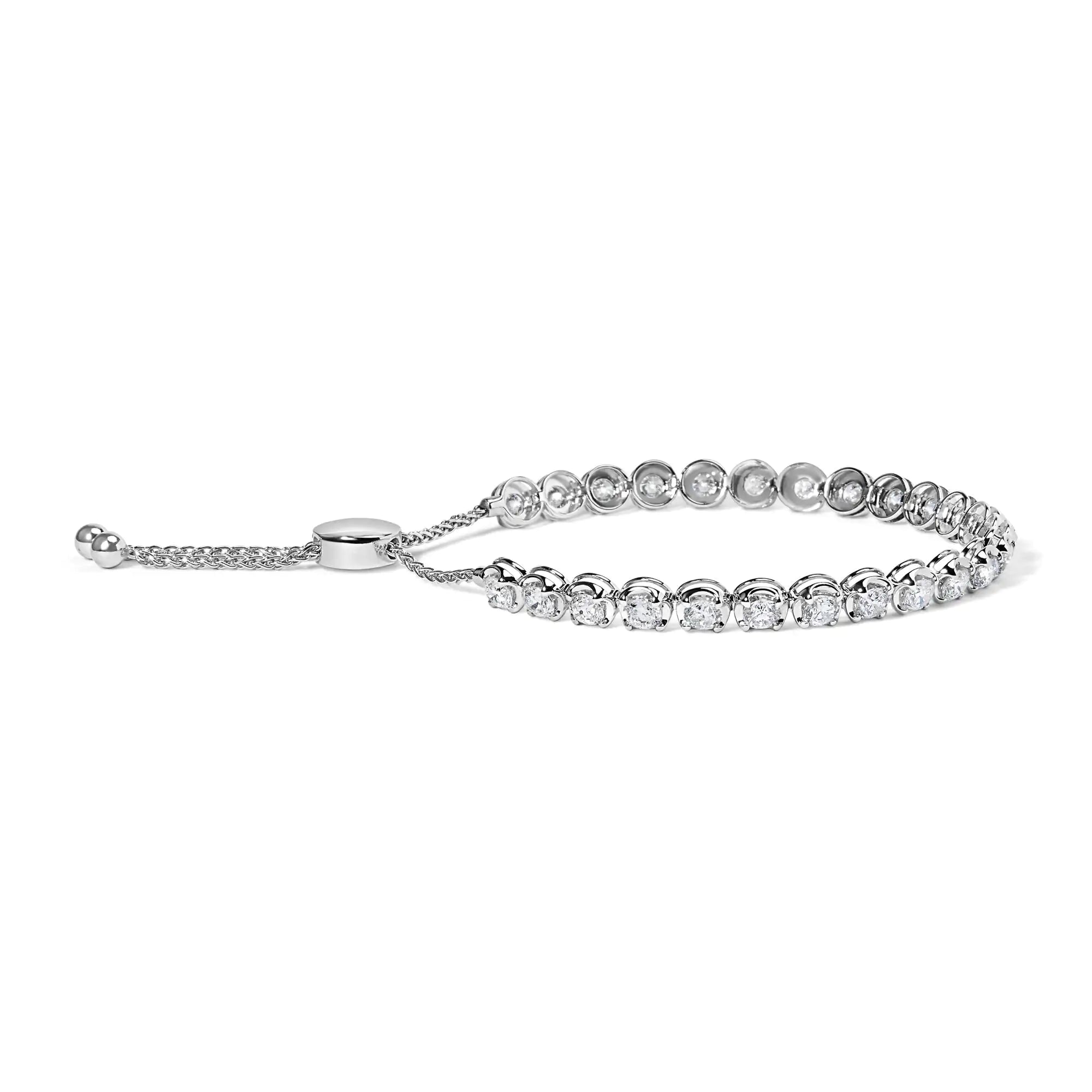 14K White Gold 6.00 Cttw Diamond 4”-10” Adjustable Bolo Tennis Bracelet (I-J Color, I1-I2 Clarity)